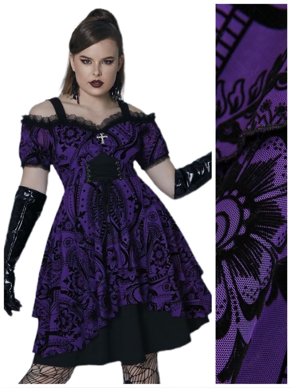 Rosegal Off Shoulder Black Purple Gothic Flowy Medieval Halloween Midi Dress 4X